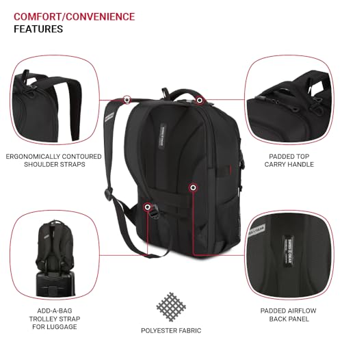 SWISSGEAR حقيبة ظهر لابتوب سويس جير سيفيك برو، سوداء، 18"x13.25"x7" - Image 2