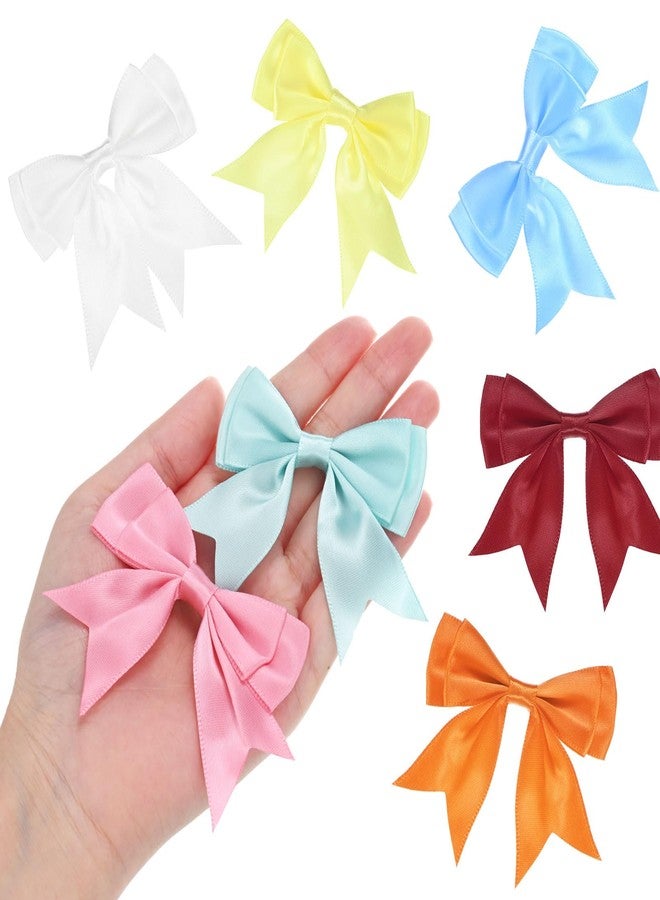 M METERXITY 50-Pack Double-Deck Pre Tied Bows 3.6x2.2 Inch Checkered Fabric Pre Satin Ribbon Bows Boutique for Craft DIY/Treat Bags/Hair Bow Sewing/Wedding/Party/Christmas [Lilac] - Image 2
