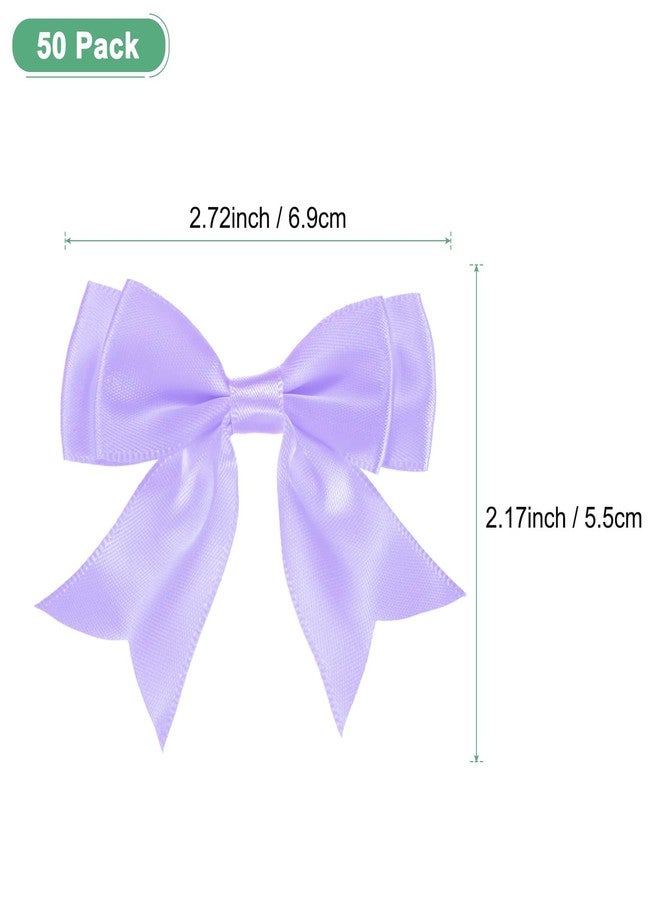 M METERXITY 50-Pack Double-Deck Pre Tied Bows 3.6x2.2 Inch Checkered Fabric Pre Satin Ribbon Bows Boutique for Craft DIY/Treat Bags/Hair Bow Sewing/Wedding/Party/Christmas [Lilac] - Image 3