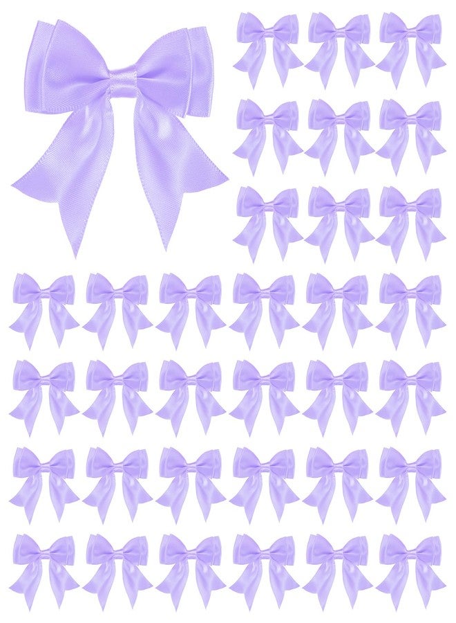 M METERXITY 50-Pack Double-Deck Pre Tied Bows 3.6x2.2 Inch Checkered Fabric Pre Satin Ribbon Bows Boutique for Craft DIY/Treat Bags/Hair Bow Sewing/Wedding/Party/Christmas [Lilac] - Image 1