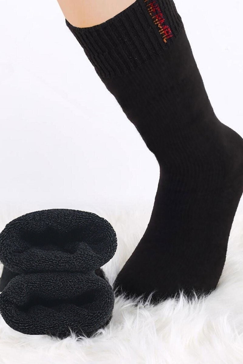 Royaleks Black Thermal Thick Winter Towel Socks Men Women Cotton