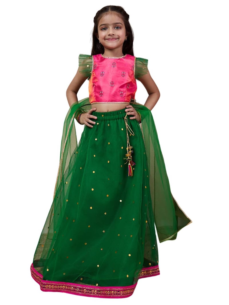 Pspeaches Girls Net Readymade Lehenga Choli with Dupatta (L-GREENTIKLI-7- Green_7-8Y) - Image 1