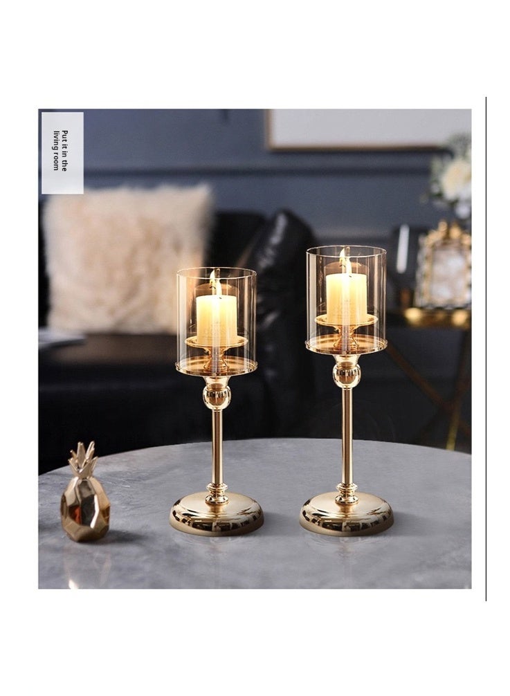 طقم شمعدانات ذهبية من 3 قطع (26/31/36 سم) - شمعدانات أنيقة من المعدن والزجاج لتزيين موائد العشاء الرومانسية، وتزيين حفلات أعياد الميلاد، وديكورات حفلات الزفاف، وعرض شموع العلاج العطري (ذهبي) - Image 5