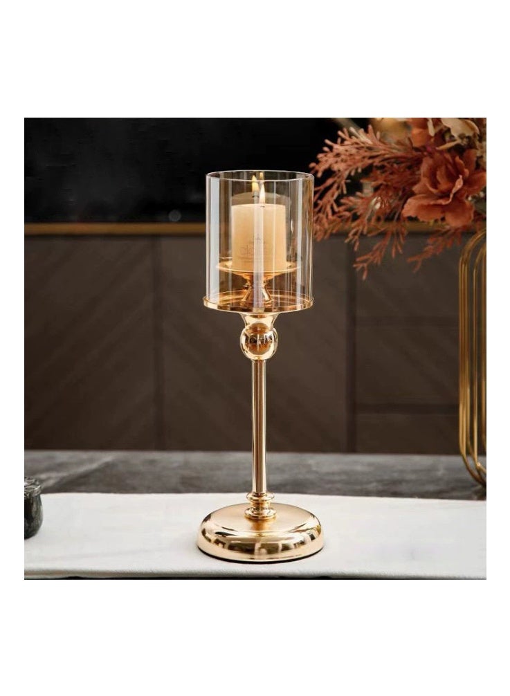 طقم شمعدانات ذهبية من 3 قطع (26/31/36 سم) - شمعدانات أنيقة من المعدن والزجاج لتزيين موائد العشاء الرومانسية، وتزيين حفلات أعياد الميلاد، وديكورات حفلات الزفاف، وعرض شموع العلاج العطري (ذهبي) - Image 4