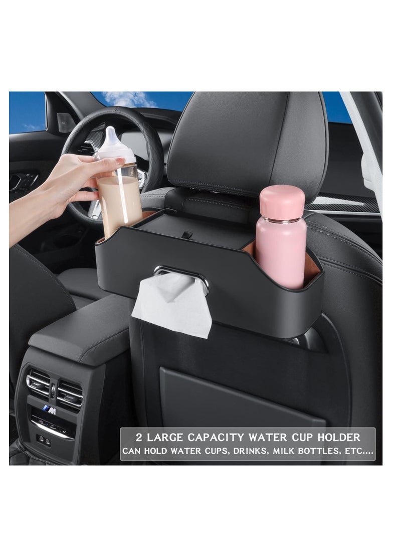 SYOSI Car Back Seat Organizer with 2 Drink Cup Holders - Tissue Box and Storage Box Hook - Multi-functional Storage - Great for Kids and Travel (Black)  - Image 5
