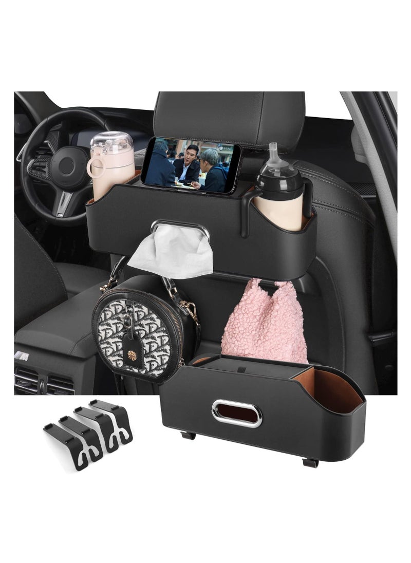 SYOSI Car Back Seat Organizer with 2 Drink Cup Holders - Tissue Box and Storage Box Hook - Multi-functional Storage - Great for Kids and Travel (Black)  - Image 1