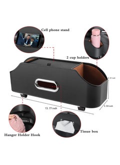 SYOSI Car Back Seat Organizer with 2 Drink Cup Holders - Tissue Box and Storage Box Hook - Multi-functional Storage - Great for Kids and Travel (Black)  - Image 2