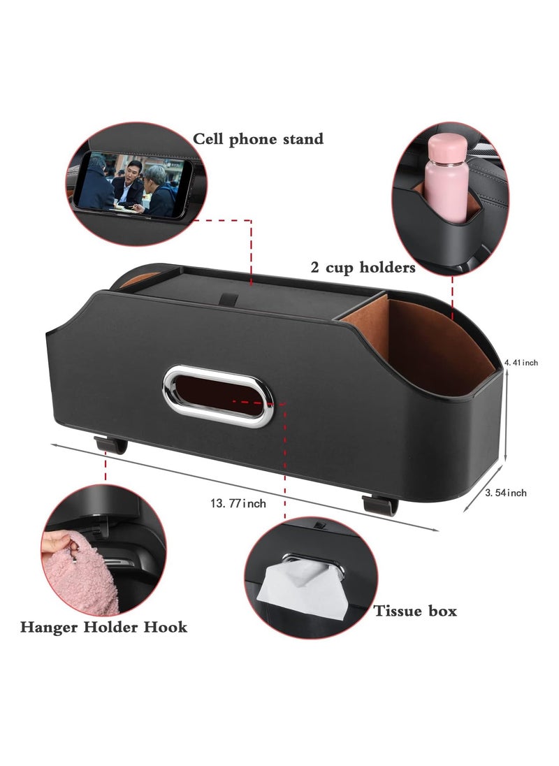 SYOSI Car Back Seat Organizer with 2 Drink Cup Holders - Tissue Box and Storage Box Hook - Multi-functional Storage - Great for Kids and Travel (Black)  - Image 2