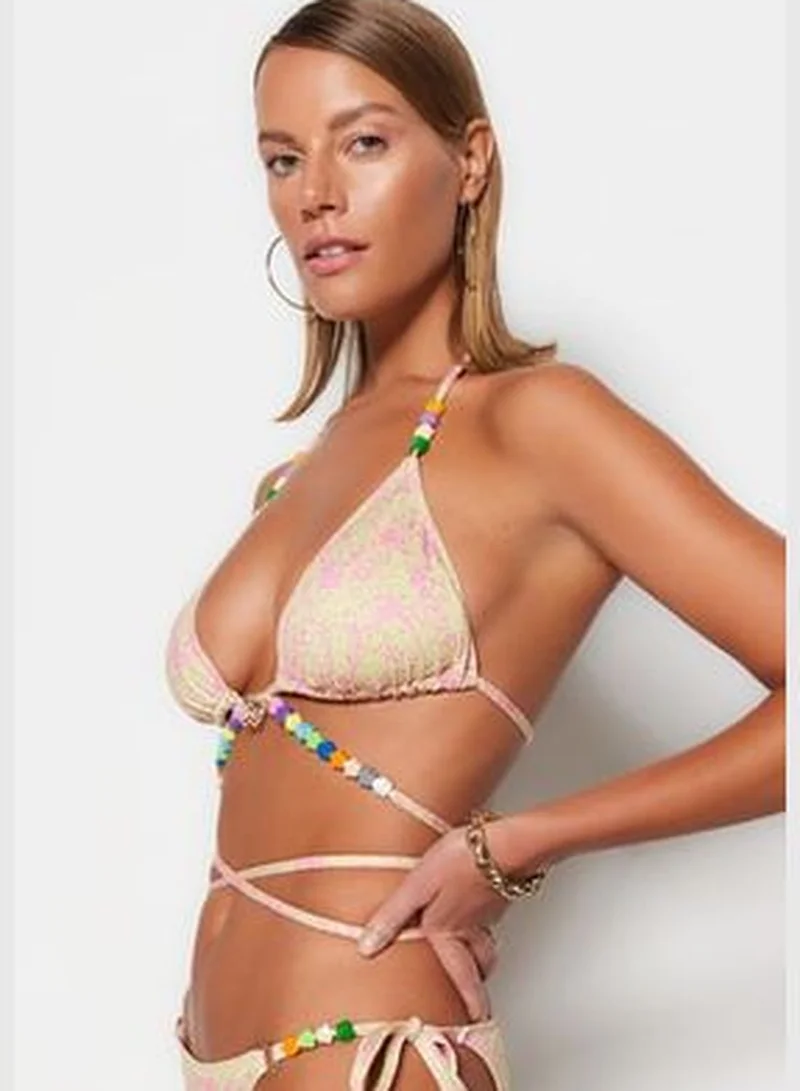 trendyol Abstract Pattern Triangle Bikini Top With Beads Accessory TBESS23BU00226