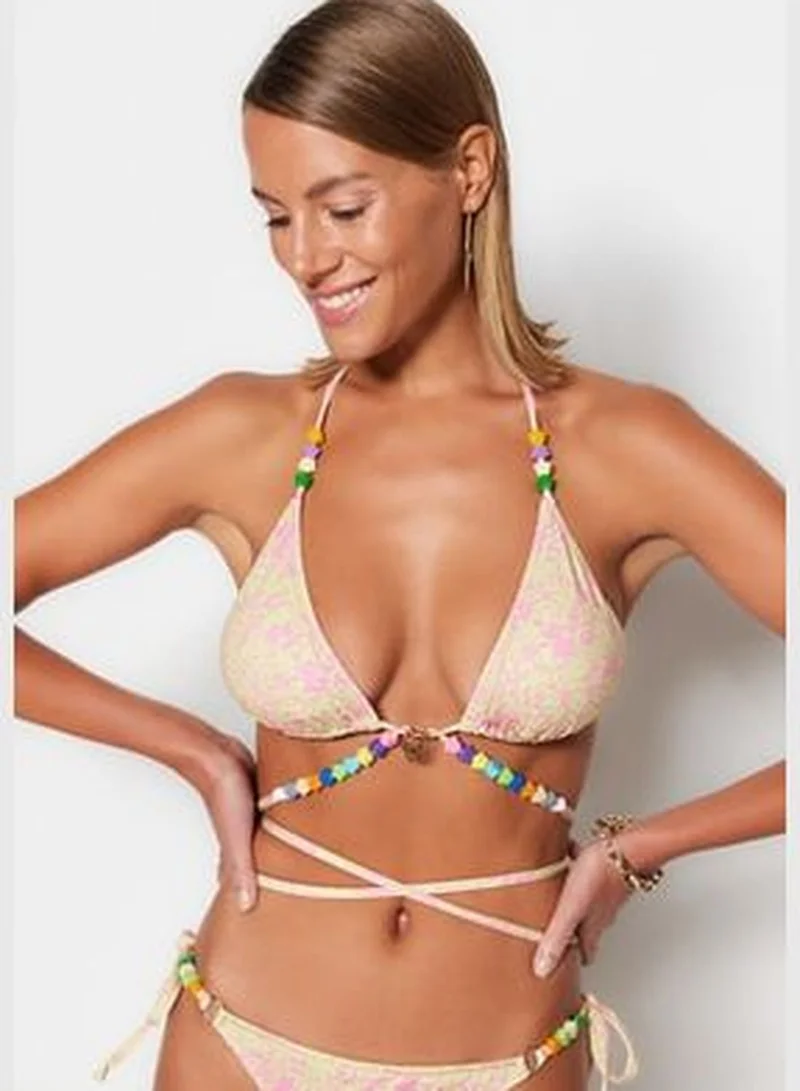 trendyol Abstract Pattern Triangle Bikini Top With Beads Accessory TBESS23BU00226
