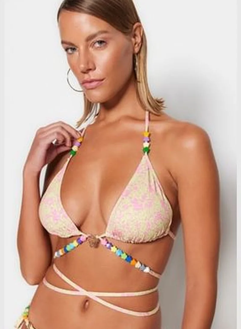 trendyol Abstract Pattern Triangle Bikini Top With Beads Accessory TBESS23BU00226