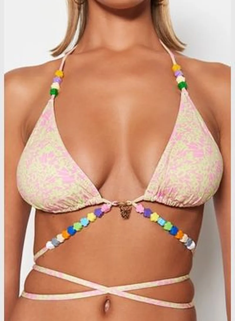 trendyol Abstract Pattern Triangle Bikini Top With Beads Accessory TBESS23BU00226