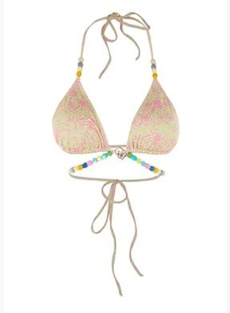 trendyol Abstract Pattern Triangle Bikini Top With Beads Accessory TBESS23BU00226