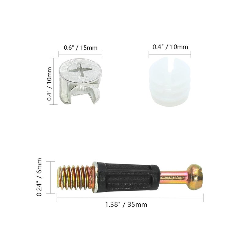 Jersvimc 24 Set 35mm Cam Screw Cam Dowel for Furniture Connecting, 3 in 1 Cam Lock Nut Set 15mm Cam Connector Bolt Fitting Cabinet Pre-Inserted Nut for Drawer Dresser - Image 4