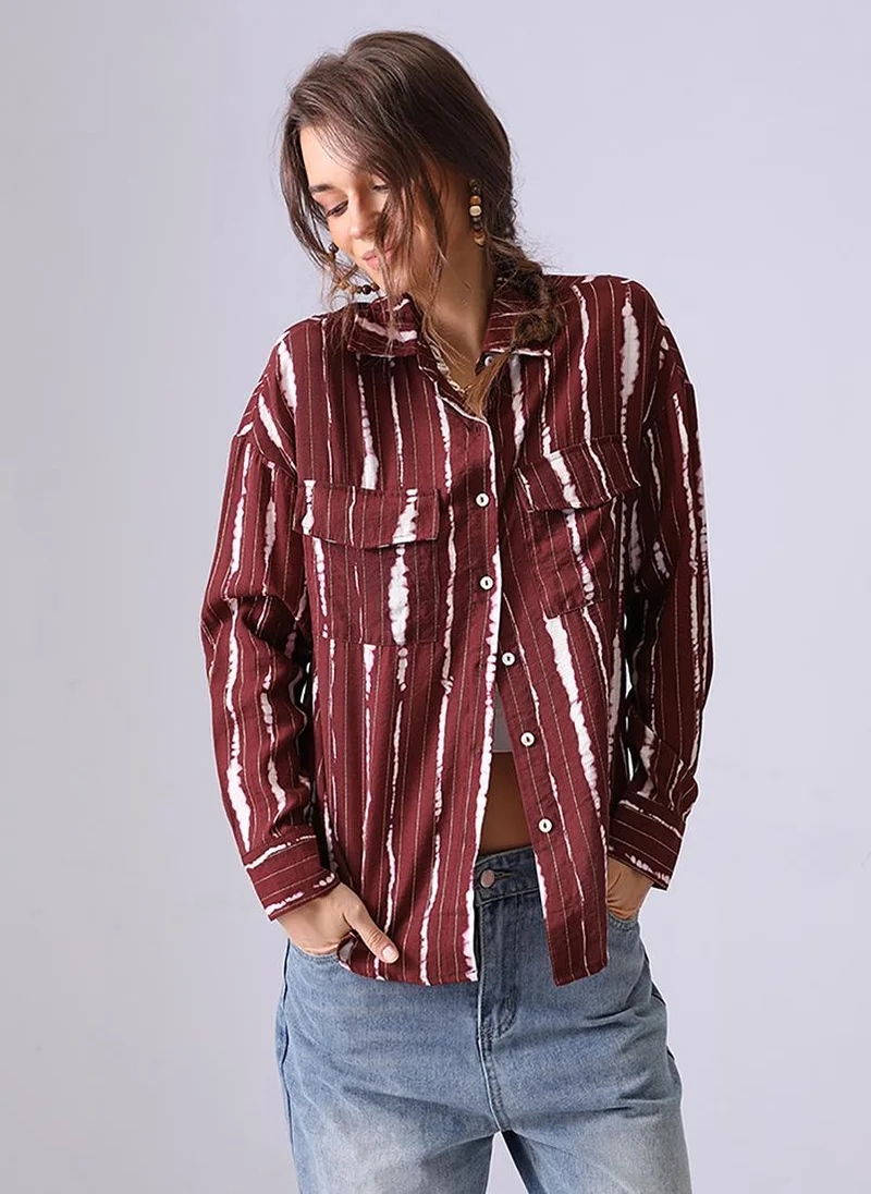يونيكي Maroon Spread Collar Regular Sleeves Regular Fit Shirt
