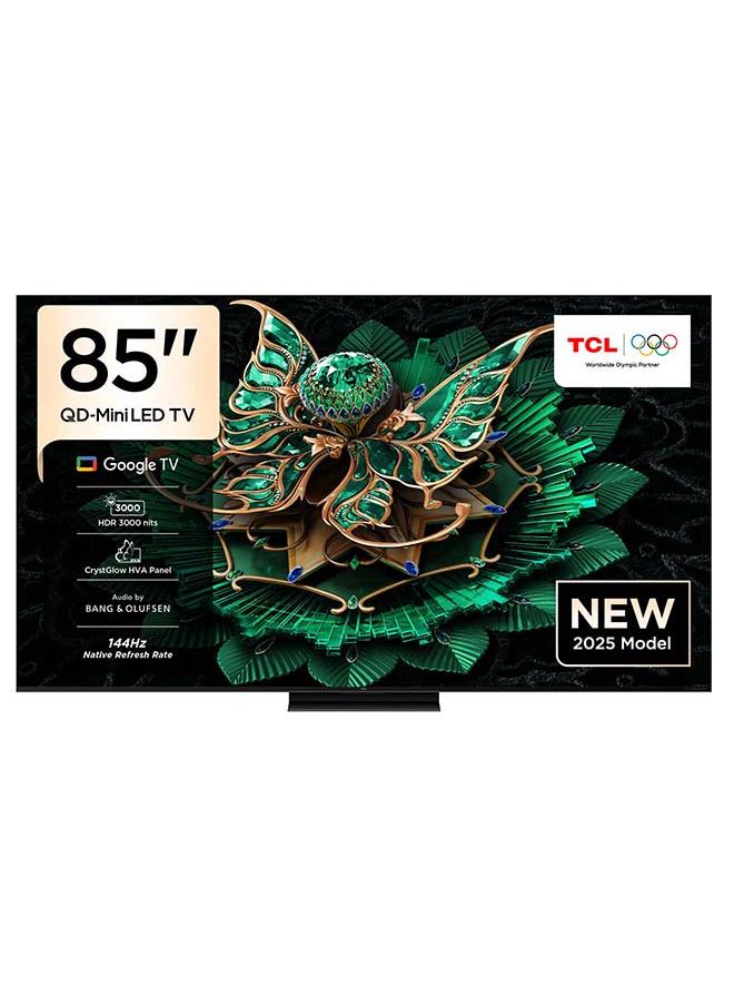 85-Inch Smart TV QD-Mini LED Gaming Google TV, 144Hz Native Refresh Rate, Precise Dimming Series CrystGlow HVA Panel, HDR 3000 nits, Ultra Slim Design (2025 Model) 85C7K Black