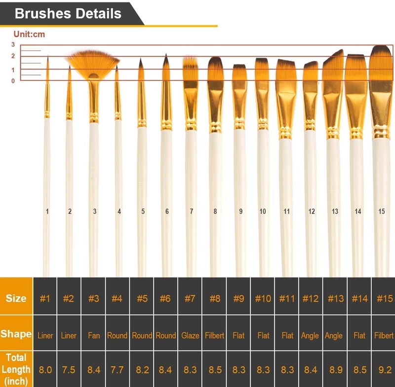 SCHUBERT Artist Paint Brush Set with Zipper Carry Case Black for Acrylic Oil Watercolor and Gouache Painting 15 Pcs1 x Knife1 x Sponge - Image 2