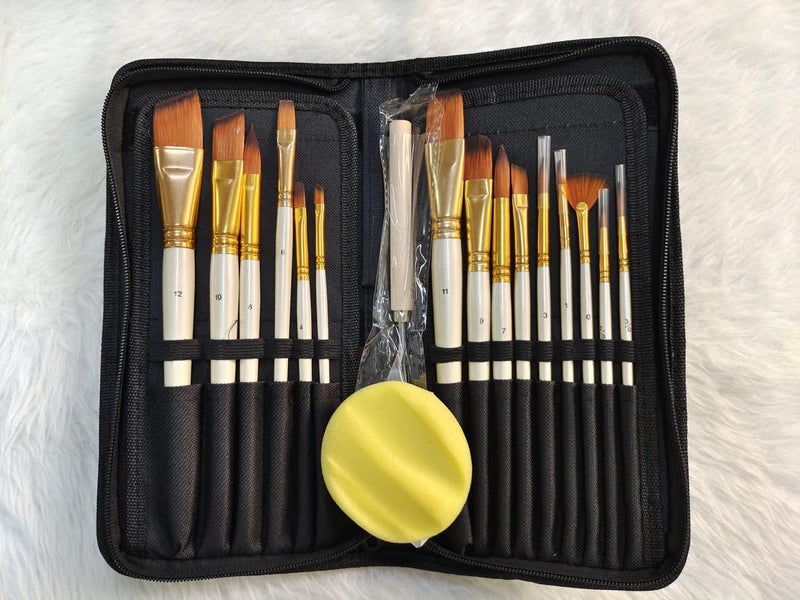 SCHUBERT Artist Paint Brush Set with Zipper Carry Case Black for Acrylic Oil Watercolor and Gouache Painting 15 Pcs1 x Knife1 x Sponge - Image 3