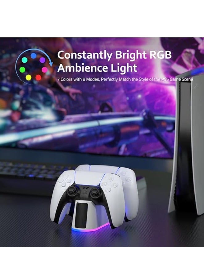 ANYOUI PS5 Controller Charger Station Fast Charging Dock with RGB Light USB C Cable Click-in Design LED Indicator Safe Intelligent Protection for PlayStation 5 Controller for Gaming Accessory Daily Use - Image 3
