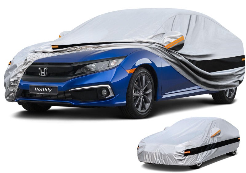 Holthly 10 Layer Sedan Car Cover Waterproof All Weather for Automobiles,100% Waterproof Outdoor Car Covers Rain Snow UV Dust Protection, Custom Fit for Honda Civic, Toyota Corolla, VW Jetta,etc - Image 1