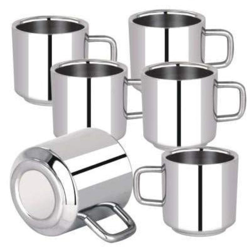 RJ kitchenware Store Steel Coffee Cup/Mug Pack of 6 Double Walled Tea Cup Shaped Tea Cup, Heat Resistant, Stainless Steel, Mirror Finish (Set of 6) - Image 2