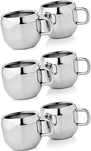 RJ kitchenware Store Steel Coffee Cup/Mug Pack of 6 Double Walled Tea Cup Shaped Tea Cup, Heat Resistant, Stainless Steel, Mirror Finish (Set of 6) - Image 3