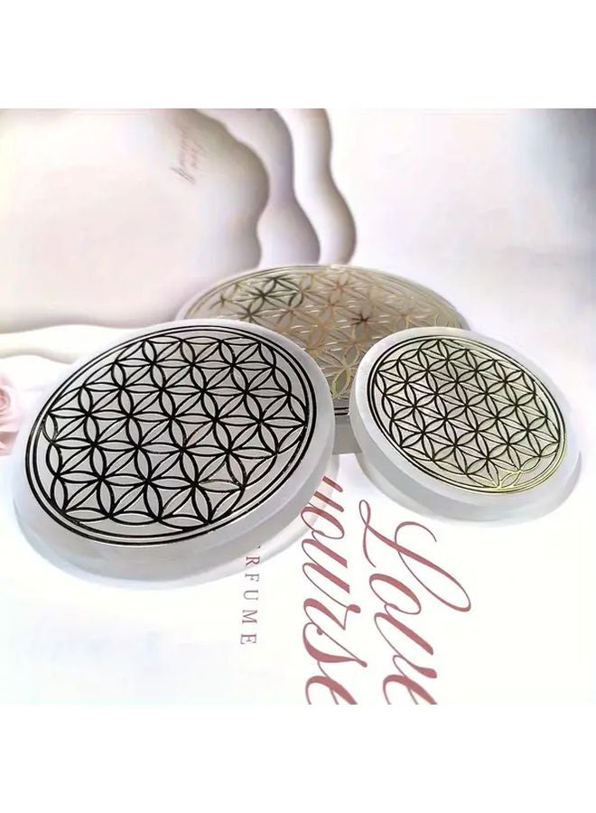 Natural Selenite Crystal Slab Flower Of Life Charging Plate 3.94 Inch Home Decor - Image 5