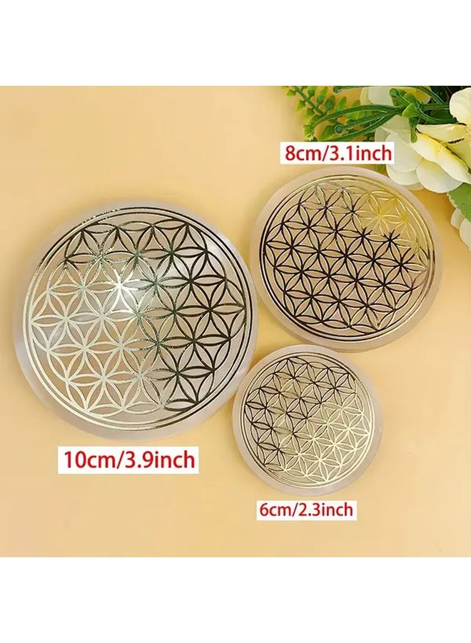 Natural Selenite Crystal Slab Flower Of Life Charging Plate 3.94 Inch Home Decor - Image 1