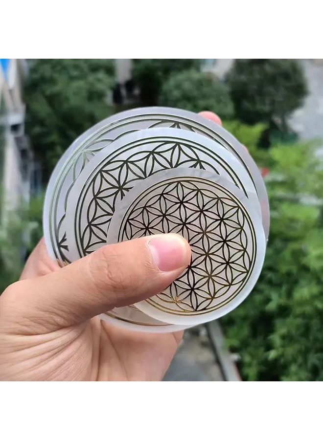 Natural Selenite Crystal Slab Flower Of Life Charging Plate 3.94 Inch Home Decor - Image 2