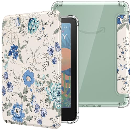 MoKo Case for Allnew 7 Kindle Paperwhite 12th Gen 2024Kindle Colorsoft Signature Edition 2024Ultra Clear Soft Flexible Transparent TPU Back Cover Light Shell with Auto WakeSleepWhite Blue Floral - Image 1