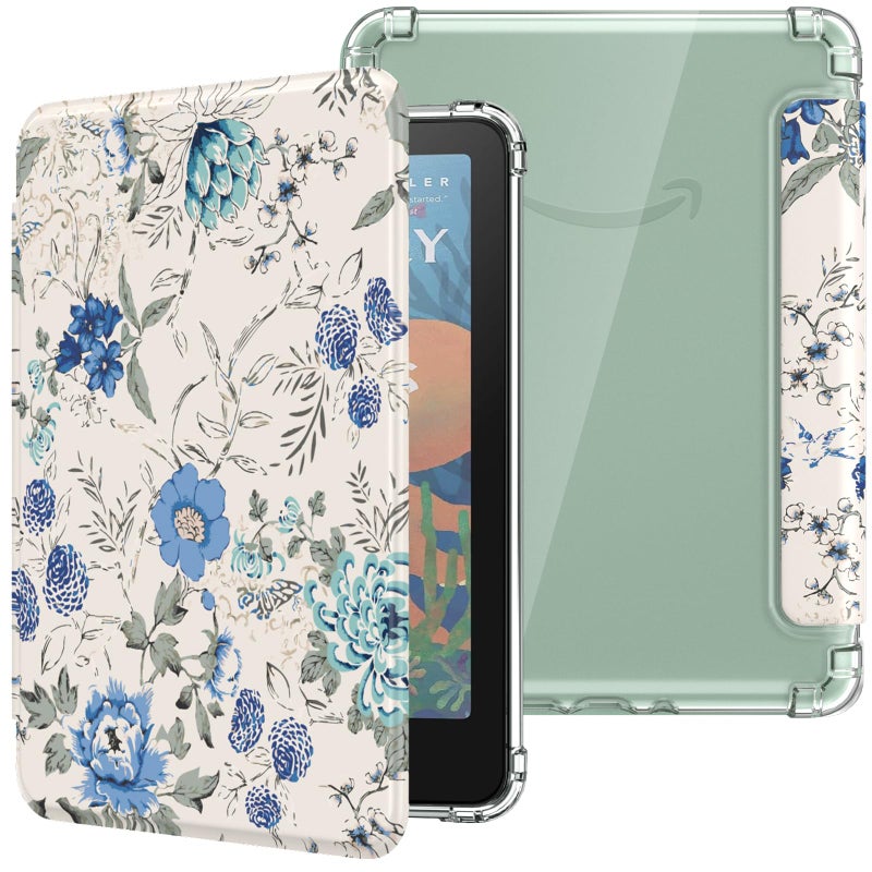 MoKo Case for Allnew 7 Kindle Paperwhite 12th Gen 2024Kindle Colorsoft Signature Edition 2024Ultra Clear Soft Flexible Transparent TPU Back Cover Light Shell with Auto WakeSleepWhite Blue Floral - Image 2
