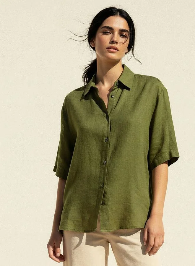 سبلاش فيڤ Linen Blend Shirt with Short Sleeves