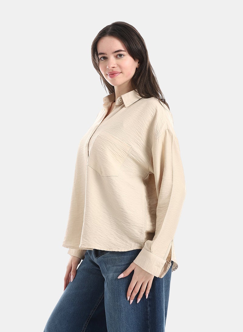 Andora Button Down Closure Shirt - Beige - Image 2