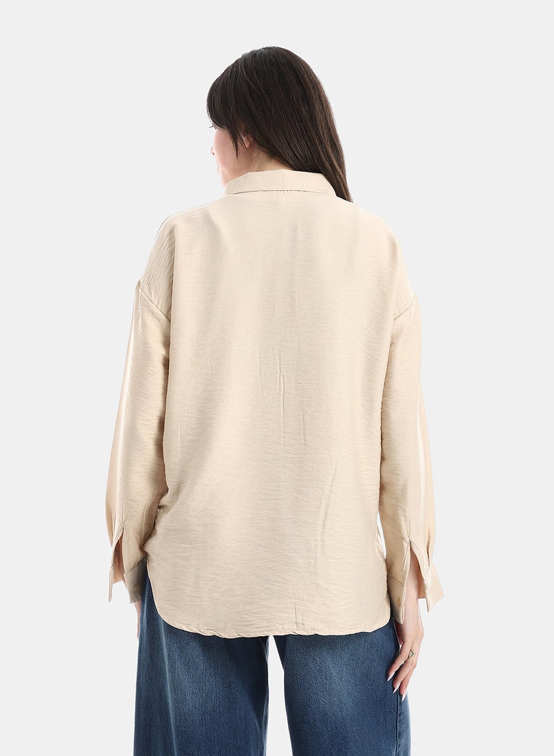 Andora Button Down Closure Shirt - Beige - Image 4