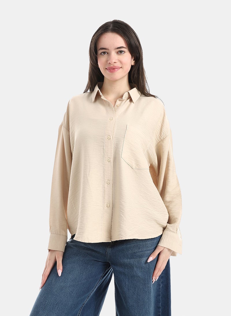 Andora Button Down Closure Shirt - Beige - Image 1