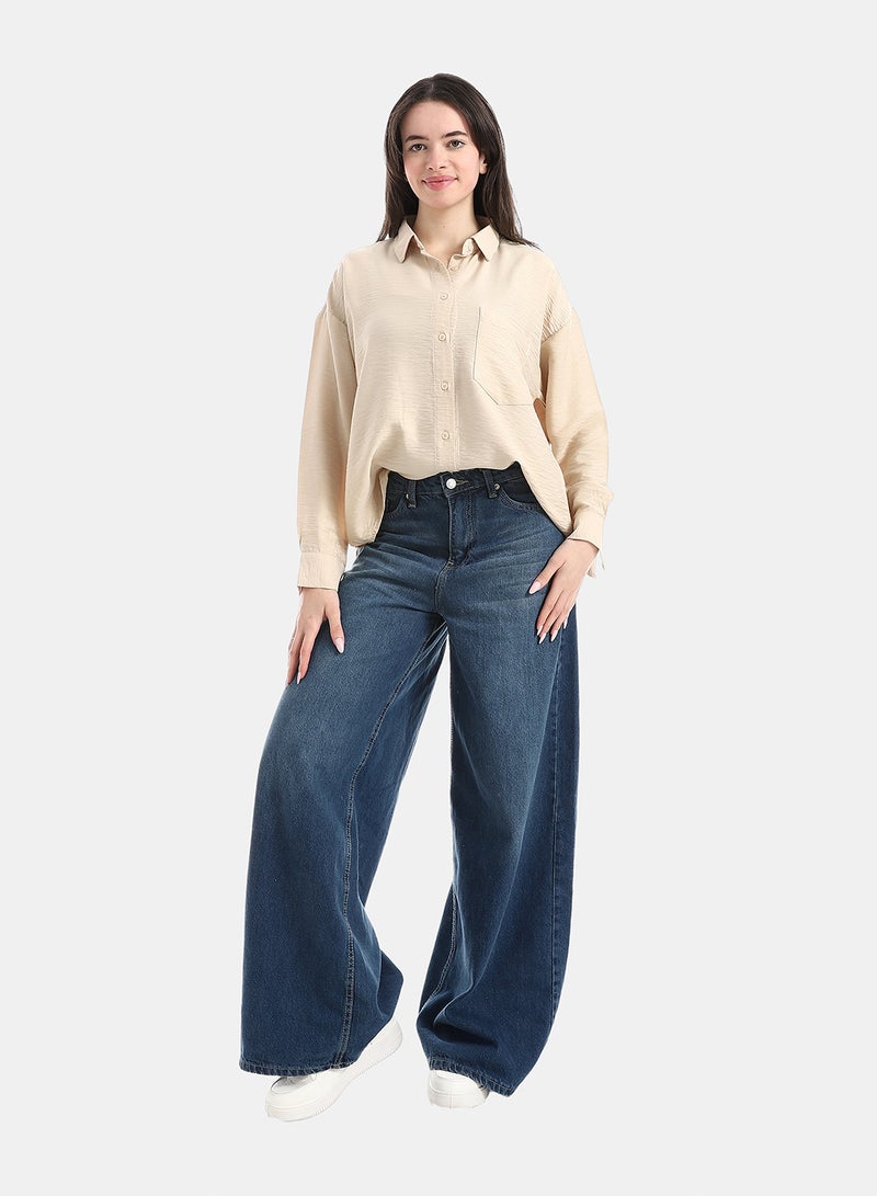 Andora Button Down Closure Shirt - Beige - Image 5