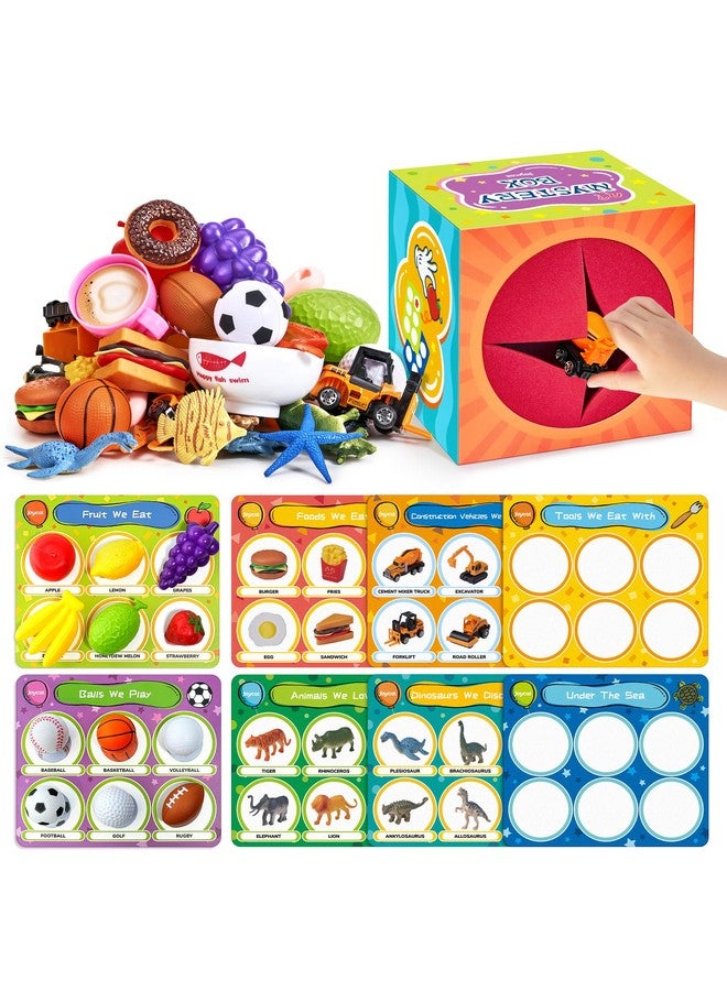 JoyCat Sorting Toys for Toddlers with Sensory Play Box - Autistic Speech Therapy, 48 Toys Dinosaurs, Animals, Fruit, Vehicles, Balls, Food Learning Play Set, Preschool Educational Learning Gift - Image 1