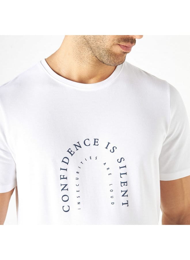 Iconic Iconic Slogan Print Crew Neck T-shirt with Short Sleeves  - Image 4