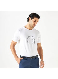 Iconic Iconic Slogan Print Crew Neck T-shirt with Short Sleeves  - Image 1