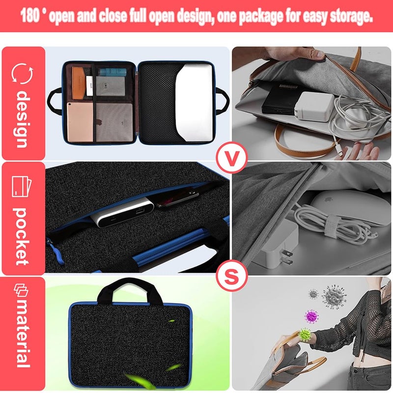 Hseok Laptop Case 13.3-14 inch Briefcase Handbag, Water-Resistant and Shockproof Computer Sleeve Compatible with MacBook Pro 14", Mac Air/Pro 13.3" and 13"-14" Notebooks Chromebooks,Black-Blue - Image 5