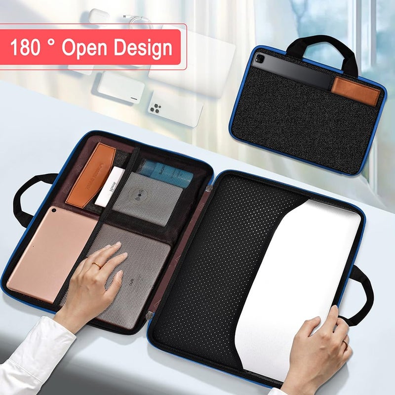 Hseok Laptop Case 13.3-14 inch Briefcase Handbag, Water-Resistant and Shockproof Computer Sleeve Compatible with MacBook Pro 14", Mac Air/Pro 13.3" and 13"-14" Notebooks Chromebooks,Black-Blue - Image 4