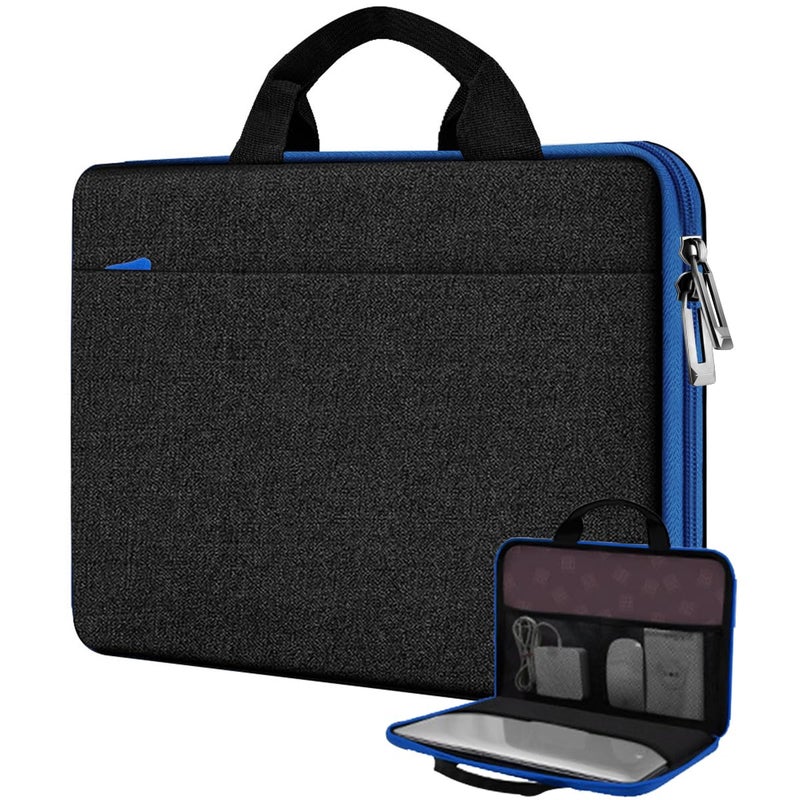 Hseok Laptop Case 13.3-14 inch Briefcase Handbag, Water-Resistant and Shockproof Computer Sleeve Compatible with MacBook Pro 14", Mac Air/Pro 13.3" and 13"-14" Notebooks Chromebooks,Black-Blue - Image 1