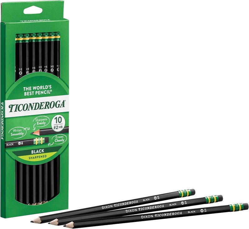 Ticonderoga Wood-Cased Pencils, Pre-Sharpened, 2 HB Soft, Black, 10 Count - Image 2