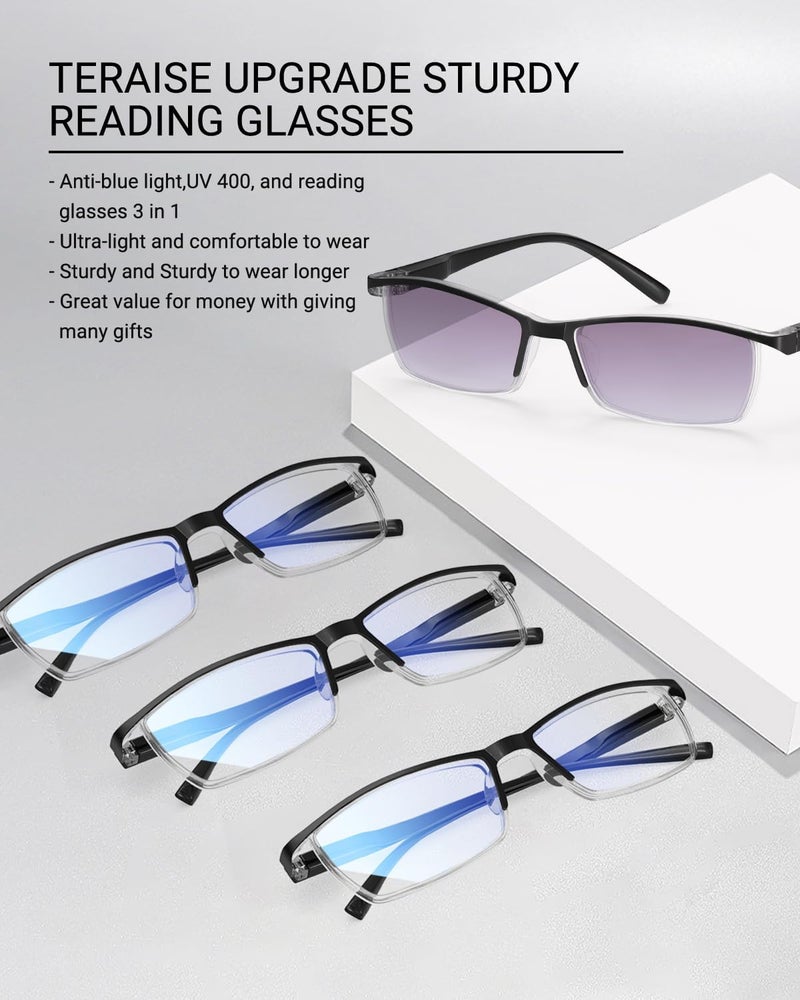 TERAISE 4PCS Value Anti-Blue Light Reading Glasses,Lightweight Comfortable Reader Glasses for Men and Women,Sturdy Computer Reading Glasses Blue Light Blocking Included Eyeglasses Case - Image 2