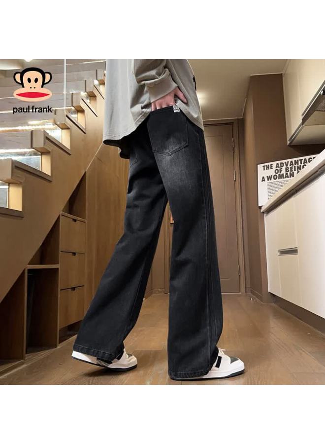 Paul Frank Men's Fleece-lined Denim Jeans Autumn Winter New Loose Fit Slight Flare High Street Retro Pants Vintage Blue Regular 3XL - Image 3