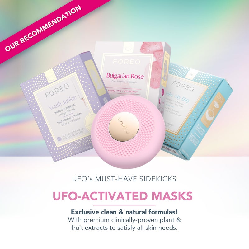 FOREO UFO 3 mini 4-in-1 Face Mask Skincare Device - Face Moisturiser - Anti-Aging - Full spectrum Light & Red Light - Warming - Facial Massage - App-connected - Pearl Pink - Image 4