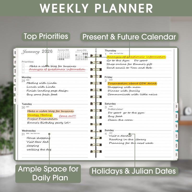 Ymumuda Academic Planner 2026, Daily Weekly and Monthly Calendar Planner (Jan. 2026-Dec. 2026),8.4"Ã—6.3", Hardcover Notebook Teacher Supplies, Premium Thick Paper, Planners for School Work Office - Image 3