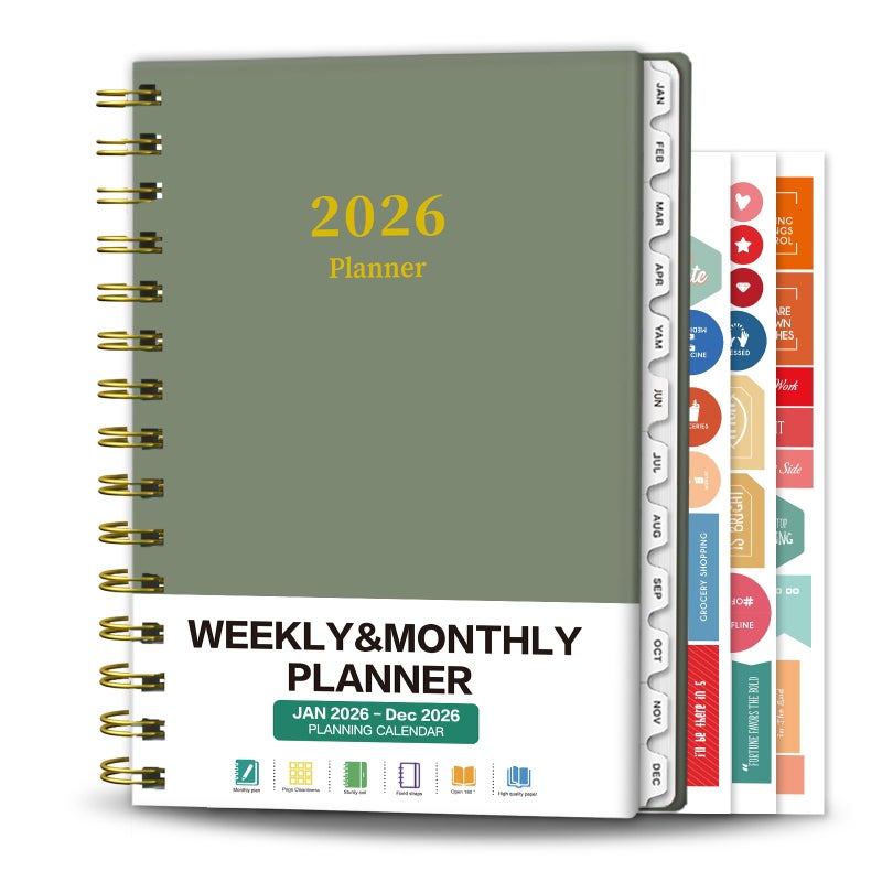 Ymumuda Academic Planner 2026, Daily Weekly and Monthly Calendar Planner (Jan. 2026-Dec. 2026),8.4"Ã—6.3", Hardcover Notebook Teacher Supplies, Premium Thick Paper, Planners for School Work Office - Image 1