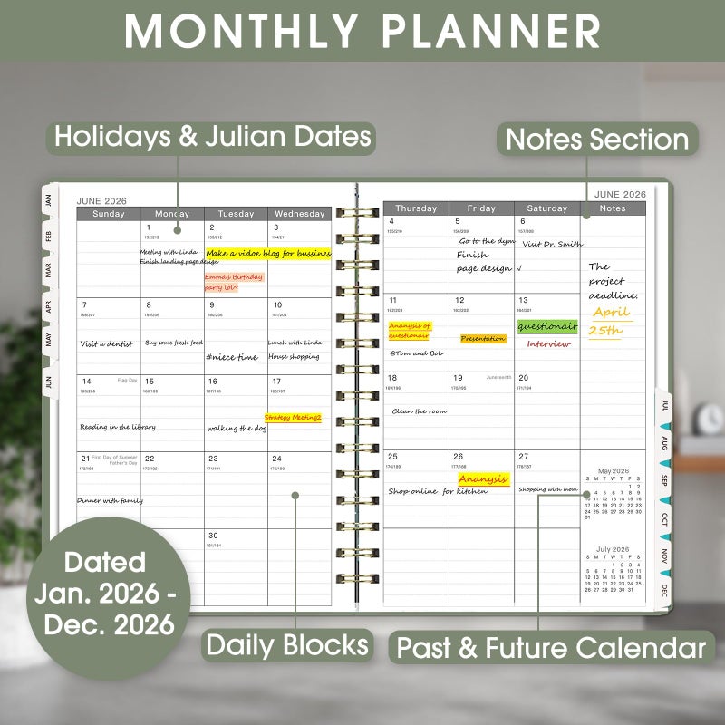 Ymumuda Academic Planner 2026, Daily Weekly and Monthly Calendar Planner (Jan. 2026-Dec. 2026),8.4"Ã—6.3", Hardcover Notebook Teacher Supplies, Premium Thick Paper, Planners for School Work Office - Image 2