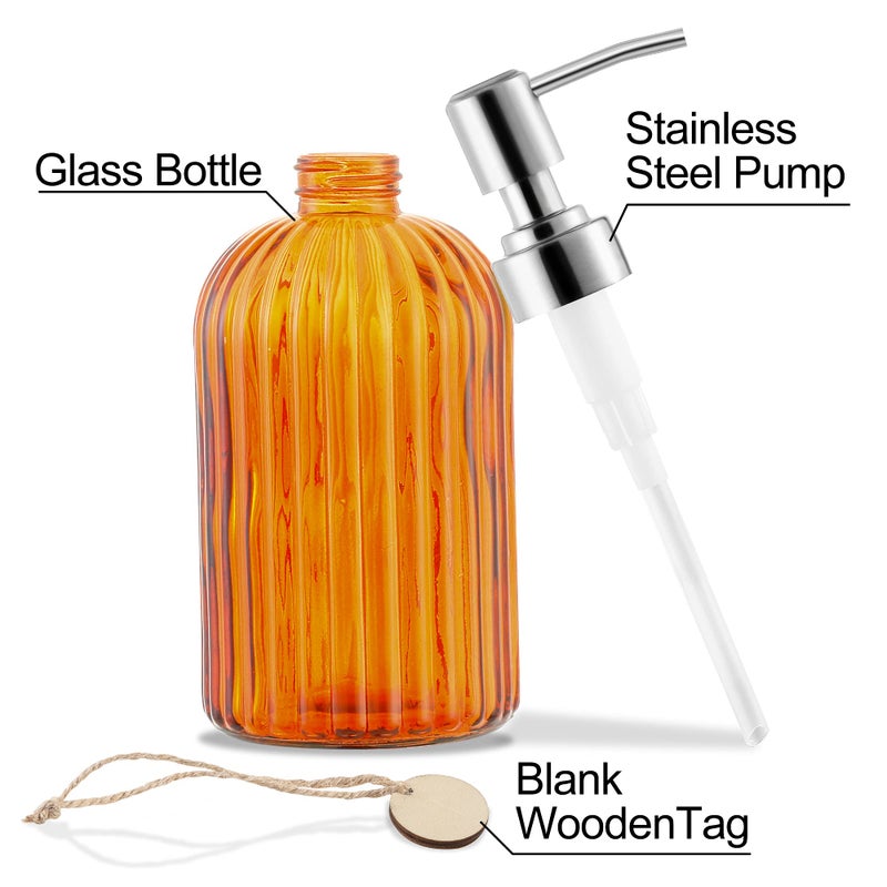 Moclif 16 Oz Soap Dispenser Tempered Glass Clear Vertical Stripe With 304 Rust Proof Stainless Steel Pump Refillable Liquid Hand Soap Dispenser For Bathroom  Kitchen  Dish Soap Lotion (Orange) - Image 3